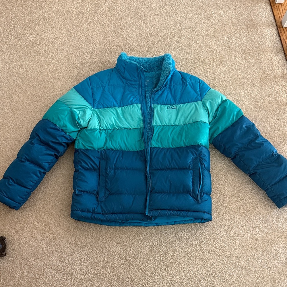 L.L. Bean Kids Teal and Blue Puffer Jacket